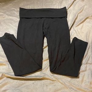 PINK Size Medium Black Yoga Leggings- Foldover Waist- GUC